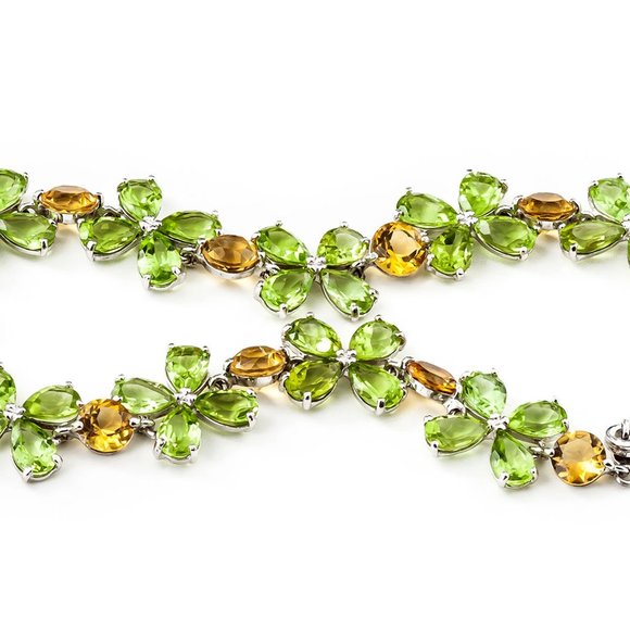 14K. SOLID GOLD BRACELET WITH PERIDOTS & CITRINES - Picture 3 of 6